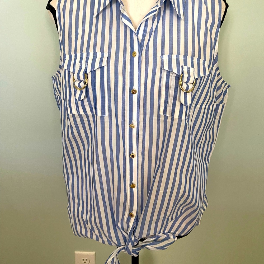 Anne Klein NWT sleeveless button-down tie shirt sz PL